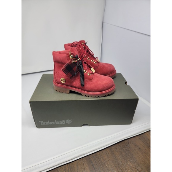 Timberland Boys Girls Kids Premium Leather 6" Waterproof Red Boots Size 13 New - Picture 1 of 16